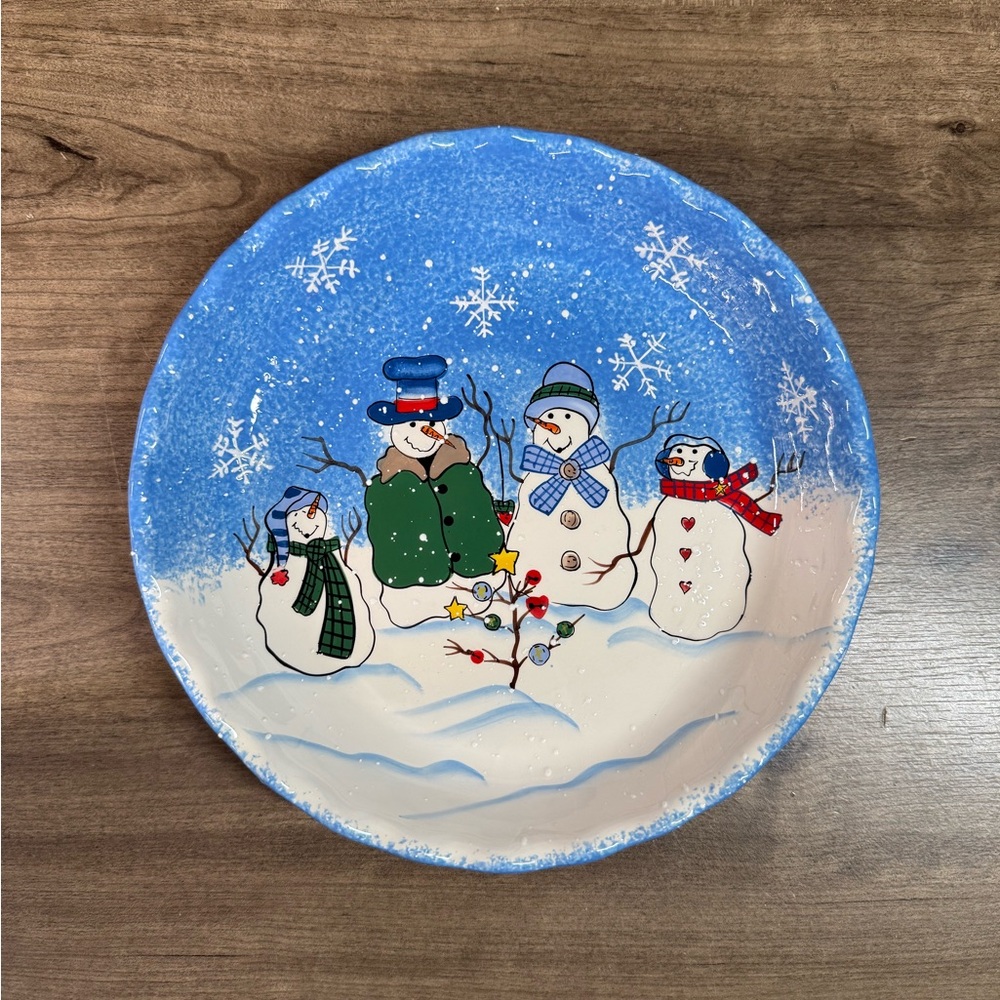 The Home Collection by St. Nicholas Square Button Up Snowman Stoneware Pie Dish